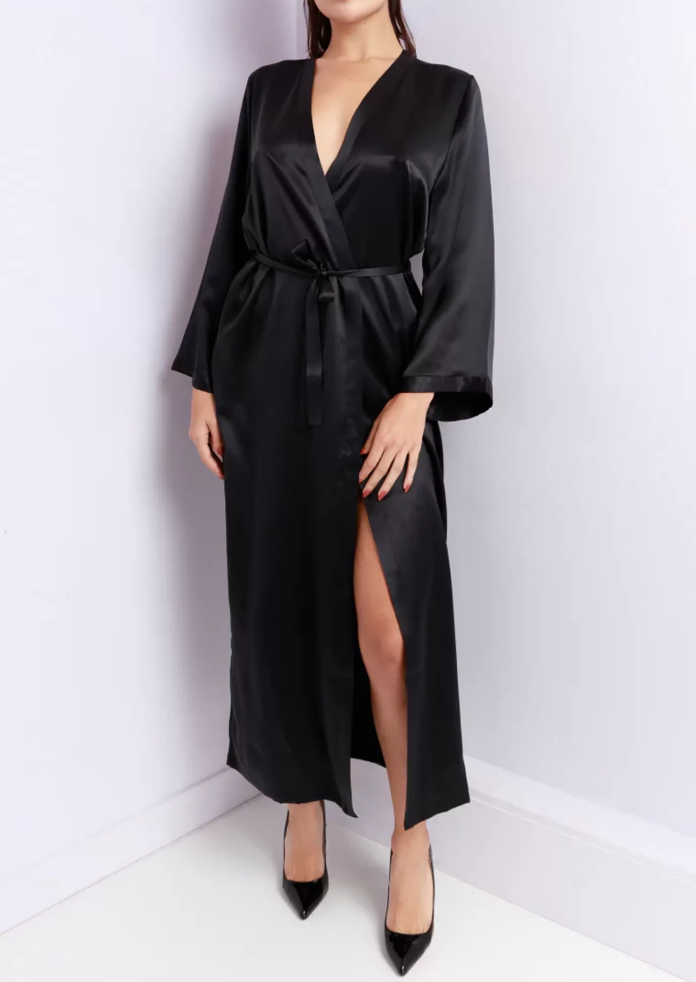 Hot Marjolaine Laurian Silk Kimono Long Black